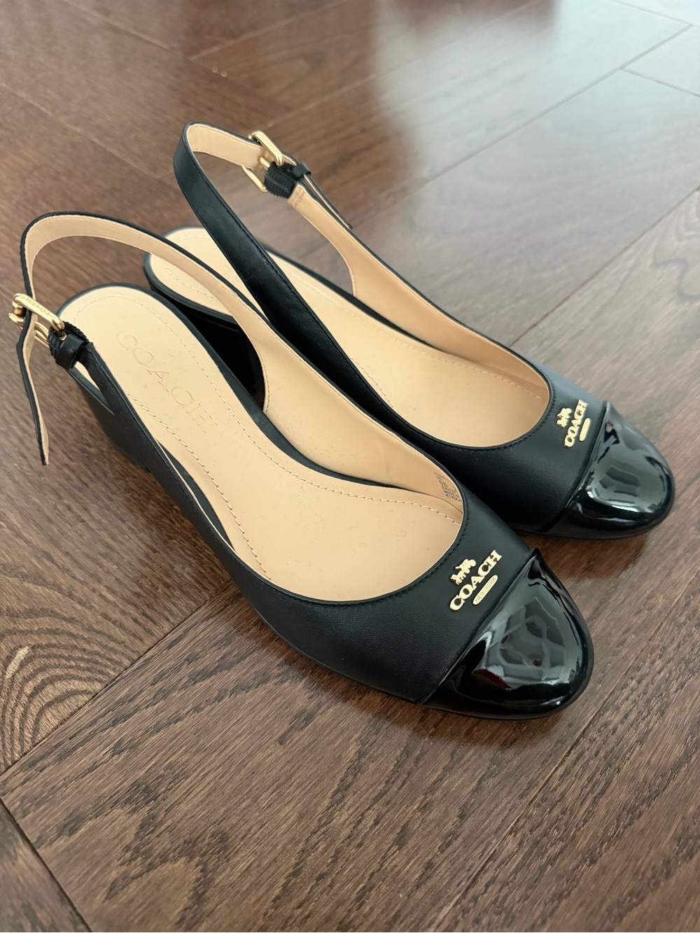 COACH Black Slingback Patent Cap-Toe Pumps